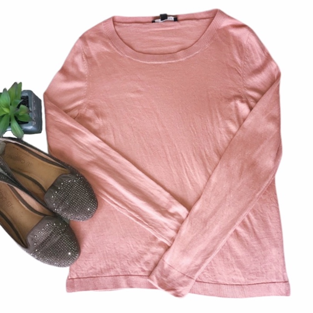 Ann Taylor Pink Scoop Neck Long Sleeve